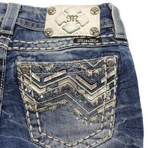 Miss Me Jeans Size 24 Blue Low-Rise Medium Wash Signature Cropped Distressed